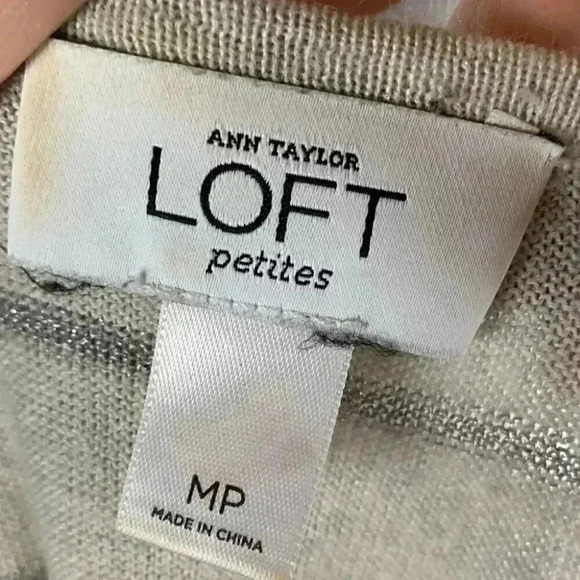 Ann Taylor petites sweater sz MP silver gray metallic 47% wool striped cardigan - Picture 7 of 9